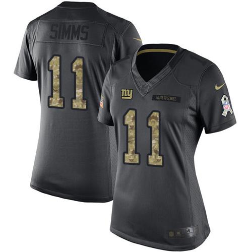 Nike Giants #11 Phil Simms Black Women's Stitched NFL Limited 2016 Salute to Service Jersey
